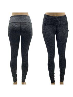 Athleta Vegan Leather Trim Marled Gray Leggings Small